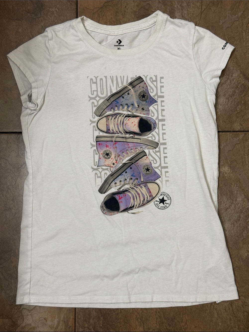 Converse White Tee with Purple and Pink Sneaker Graphic
